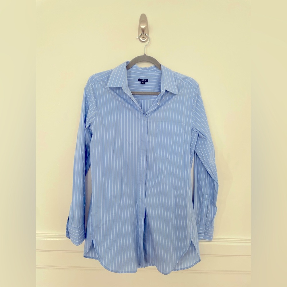 Oversized Blue and White Pinstripe Dress Shirt